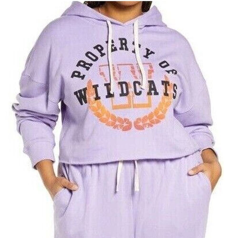 BP Womens Light Purple Pullover Hoodie Wildcat Graphic Cutoff Crop Plus Size 1X